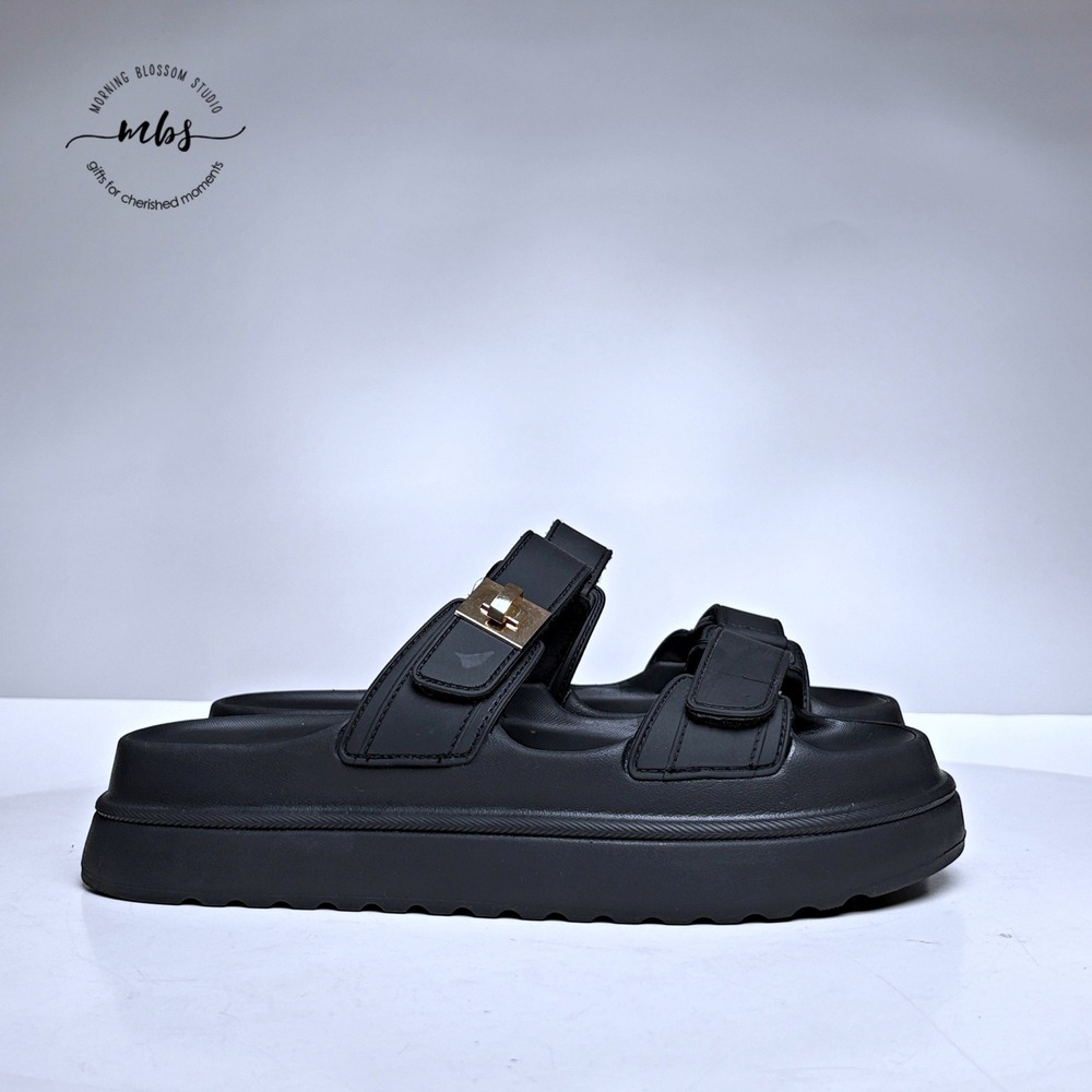 Steve Madden Bigschmona‎ Jelly Platform Slide Sandals Black Women 10